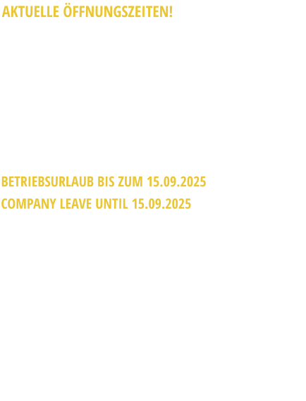 AKTUELLE ÖFFNUNGSZEITEN! Wir haben von Dienstag bis Samstag von 17:00 bis 24:00 und am Sonntag von 11:00 bis 14:30, sowie von 17:00 bis 24:00 geöffnet. Warme Küche bis 22:30 Uhr. Montag ist wie gewohnt Ruhetag. Weiterhin können zu den obengenannten Öffnungszeiten alle Speisen aus unserer Speise- und Wochenkarte unter der 089/1407034 bis 22:30 Uhr bestellt und abgeholt werden. BETRIEBSURLAUB BIS ZUM 15.09.2025 COMPANY LEAVE UNTIL 15.09.2025